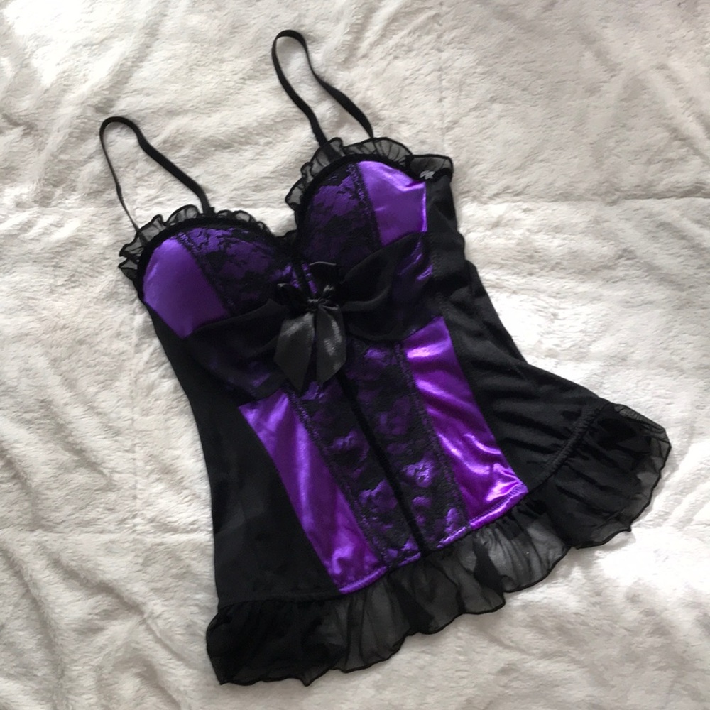 Sexy Ruffle Trim Corset Bra w/Lace and Bow Small